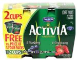 Dannon Activia lowfat yogurt, 4oz cups, 12ct, 6 blueberry, 6 strawberry Center Front Picture