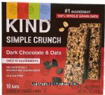 Kind Simple Crunch dark chocolate & oats granola bars, 10 pk, box Center Front Picture