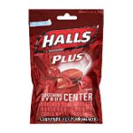 Halls Plus cherry w/medicine center menthol drops, cough suppressant Center Front Picture