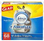 Glad ForceFlex 13 gallon tall kitchen bags with febreze freshness, fresh clean scent Center Front Picture