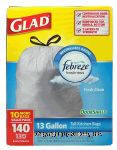 Glad febreze freshness tall drawstring kitchen bags, 13-gallon size, fresh clean, odor shield Center Front Picture