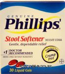 Phillips  stool softener, stimulant/cramp free, liquid gels Center Front Picture