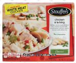 Stouffer's Classics chicken a la king; chicken in a creamy sauce w/ mushrooms, onions, celery & peas w/ white rice Center Front Picture