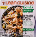 Lean Cuisine bowls unwrapped chicken burrito, frozen entree Center Front Picture