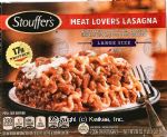 Stouffer's Satisfying Servings meat lovers lasagna; w/ a hearty tomato sauce, pepperoni, italian sausage, ground beef and pork Center Front Picture