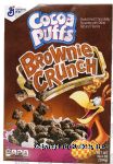 General Mills Cocoa Puffs brownie crunch sweetened choclately squares, box Center Front Picture