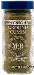 Morton & Bassett 100% Organic ground cumin, glass jar Center Front Picture