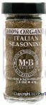 Morton & Bassett 100% Organic italian seasoning, glass jar Center Front Picture