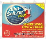 Alka Seltzer Plus severe sinus, cold & cough, 20 liquid gels, liquid filled gels Center Front Picture