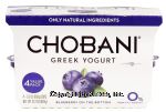 Chobani Greek Yogurt value pack, non-fat greek yogurt, blueberry on the bottom, 4- 5.3oz cups Center Front Picture