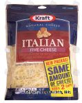 Kraft Natural Cheese italian five cheese, shredded mozzarella, provolone, romano, asiago & parmesan Center Front Picture