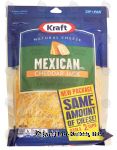 Kraft Natural Cheese mexican style cheddar jack, finely shredded cheddar & monterey jack cheeses Center Front Picture