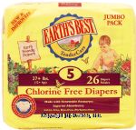 Earth's Best Tender Care chlorine free diapers, 27+ lbs., size 5, made wtih renewable resources Center Front Picture