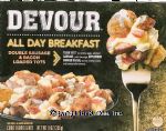 Devour All Day Breakfast double sausage & bacon loaded tots, frozen entree Center Front Picture