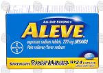 Aleve  naproxen sodium caplets, 220 mg pain reliever/fever reducer, capsule-shaped tablets Center Front Picture