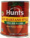 Hunt's  san marzano style, garlic, olive oil & basil, whole peeled tomatoes, sealed can Center Front Picture