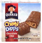 Quaker Dipps chocolate covered chocolate chip granola bars, 6 count Center Front Picture