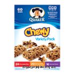 Quaker Chewy granola bars, 24 chocolate chip, 20 peanut butter choco chip, 16 oatmeal raisin, 60 .84-oz bars Center Front Picture