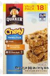 Quaker Chewy granola bar variety pack; 6 s'mores, 6 peanut butter chocolate chip, 6 lowfat chocolate chunk Center Front Picture