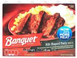 Banquet  rib shaped patty meal with creamy mashed potatoes and sweet corn Center Front Picture