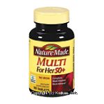 Nature Made Multi for her 22 key nutrients to support 50+ women's health, dietary supplement tablets Center Front Picture