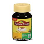 Nature Made  iron 65-mg, equivalent to 325-mg Ferrous Sulfate, dietary supplement tablets Center Front Picture