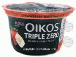 Dannon Oikos Triple Zero strawberry banana blended greek yogurt, cup Center Front Picture