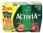 Dannon Activia lowfat yogurt 4oz 12 Ct Cups, 6 strawberry, 6 peach Center Front Picture