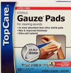 Top Care  gauze pads for cleaning wounds, sterile, latex free, 4 x 4-inch. Center Front Picture