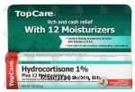 Top Care  hydrocortisone 1% cream plus 12 moisturizers, antipruritic, enriched with vitamins a,d, and e Center Front Picture