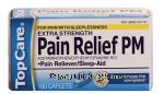 Top Care  extra strength pain relief pm, pain reliever/sleep aid, caplets Center Front Picture