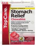 Top Care  stomach relief chewables, protective coating action, upset stomach reliever antidiarrheal Center Front Picture