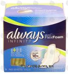 Always Infinity pads with flex foam, heavy flow, flexi-wings Center Front Picture