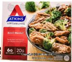 Atkins  beef merlot; tender beef and broccoli florets in a delicate merlot wine sauce Center Front Picture