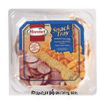 Hormel Gatherings snack tray; honey ham, mild cheddar cheese slices, butter crisp crackers Center Front Picture