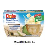 Dole Fruit Bowls Pears Diced In Light Syrup 4 Oz Cup Center Front Picture