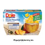 Dole Fruit Bowls Peaches Diced Yellow Cling In Light Syrup 4 Oz Cup Center Front Picture