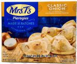 Mrs. T's Pierogies classic onion; diced onions and creamy whipped potatoes, folded in pasta shell, 12 pierogies Center Front Picture