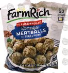 Farm Rich  flamebroiled homestyle meatballs, made with beef & pork, frozen bag Center Front Picture