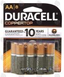 Duracell Coppertop aa alkaline batteries Center Front Picture