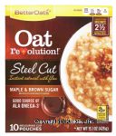 Better Oats Oat Revolution! steel cut maple & brown sugar instant oatmeal with flax, 10-measuring cup pouches Center Front Picture