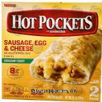 Nestle Hot Pockets sausage, egg & cheese, w/low fat mozzarella cheese in a croissant crust, 2 sandwiches Center Front Picture