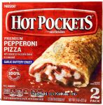 Nestle Hot Pockets premium pepperoni pizza with reduced fat mozzarella cheese in a garlic buttery crust, 2 sandwiches Center Front Picture