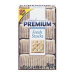 Nabisco Premium original saltine crackers topped with sea salt, 8-fresh stacks, about 16 crackers in each stack Center Front Picture