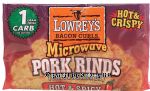 Lowrey's  microwave pork rinds, bacon curls, hot & crispy, hot & spicy, chicharrones Center Front Picture