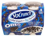 Yo Crunch Oreo cookies 'n cream lowfat yogurt, oreo cookie pieces, 4- 4oz cups Center Front Picture