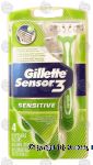 Gillette Sensor 3 disposable 3 blade razors, non-slip handle Center Front Picture