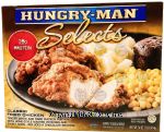 Hungry-Man Selects classic fried chicken w/ home-style mashed potatoes and sweet corn, includes an chocolate brownie Center Front Picture