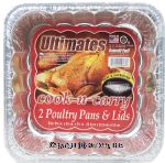 Handi-foil Ultimates cook-n-carry; 2 poultry pans & lids, 9 3/8 x 9 3/8 x 2 3/8-inch Center Front Picture