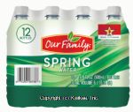 Our Family  natural spring water, 1/2-liter plastic bottles Center Front Picture